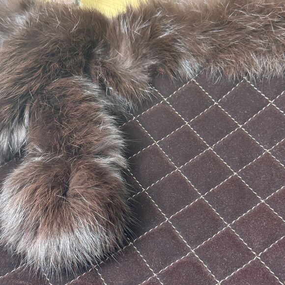 Y2k Fur Trim Quilted Brown Bag Purse Custom Cozy Chic Old Money Elegant Winter - Picture 3 of 12